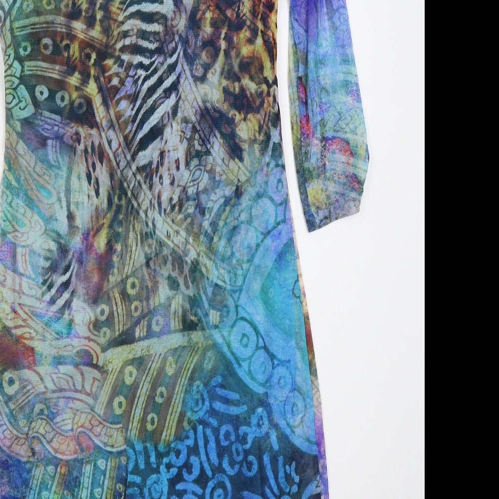 Aria Womens Blue Geometric Polyester A-Line  Size 14  Round Neck Pullover