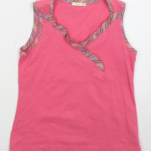 Evalinka Womens Pink  Cotton Basic Tank Size M V-Neck