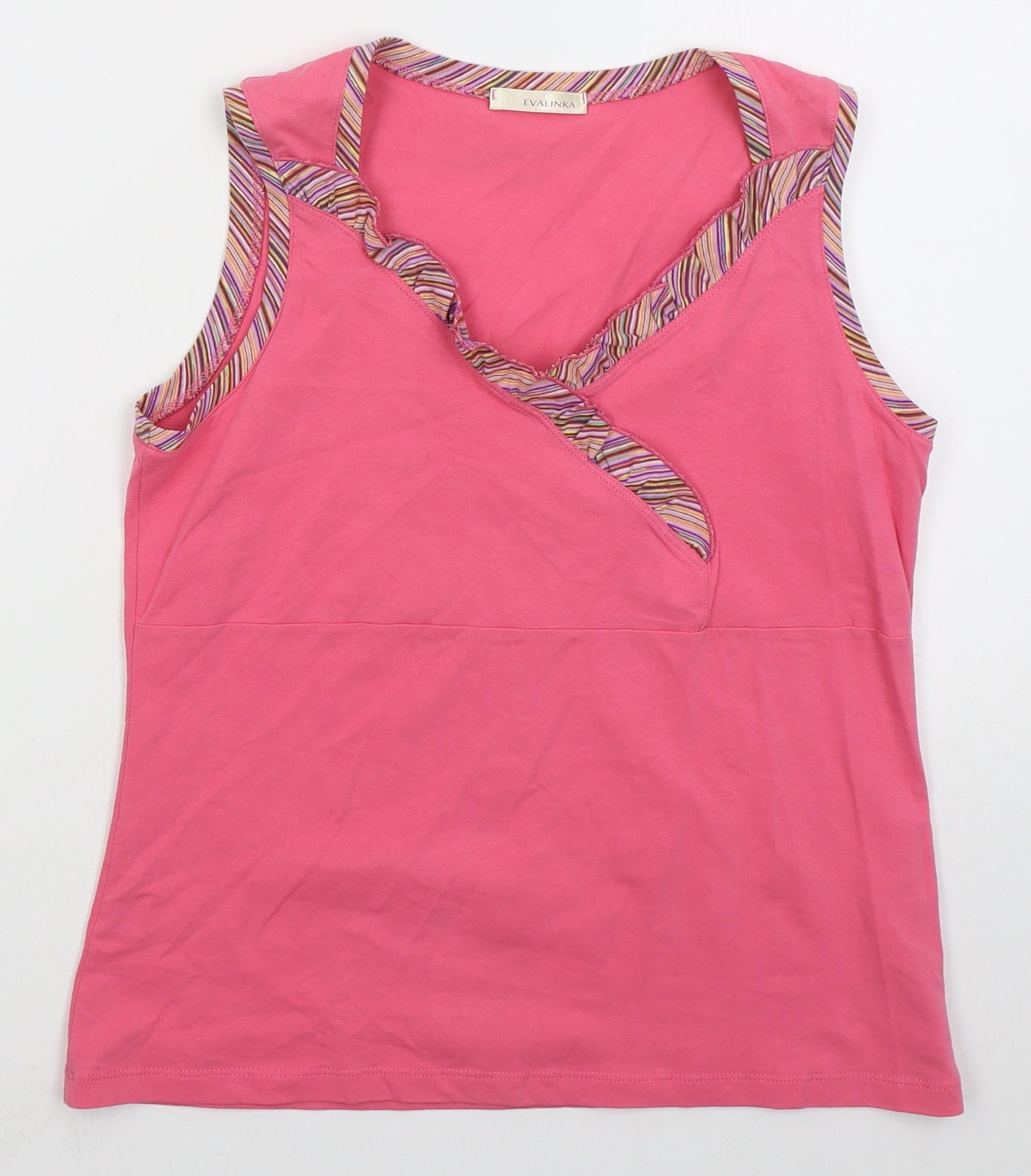 Evalinka Womens Pink  Cotton Basic Tank Size M V-Neck