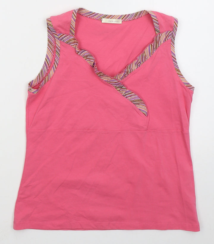 Evalinka Womens Pink  Cotton Basic Tank Size M V-Neck
