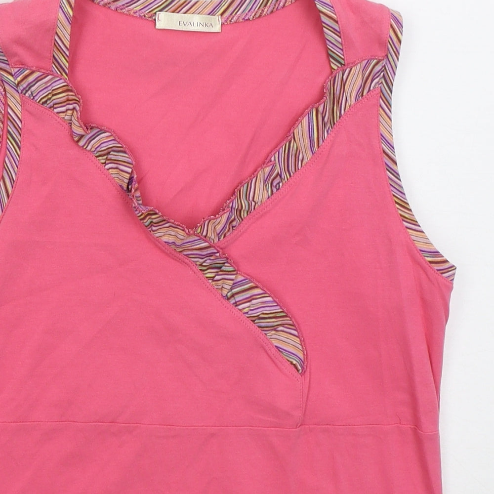 Evalinka Womens Pink  Cotton Basic Tank Size M V-Neck