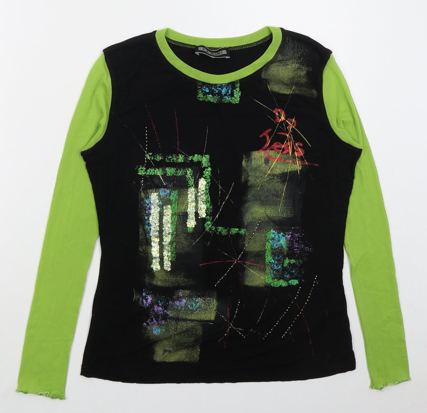 DP Jeans Womens Green  Viscose Basic T-Shirt Size M Crew Neck - Abstract