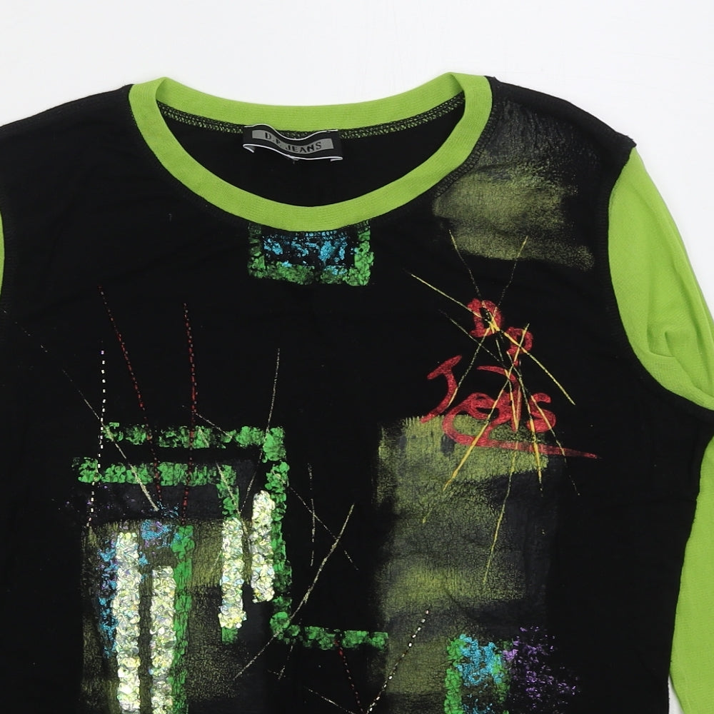 DP Jeans Womens Green  Viscose Basic T-Shirt Size M Crew Neck - Abstract