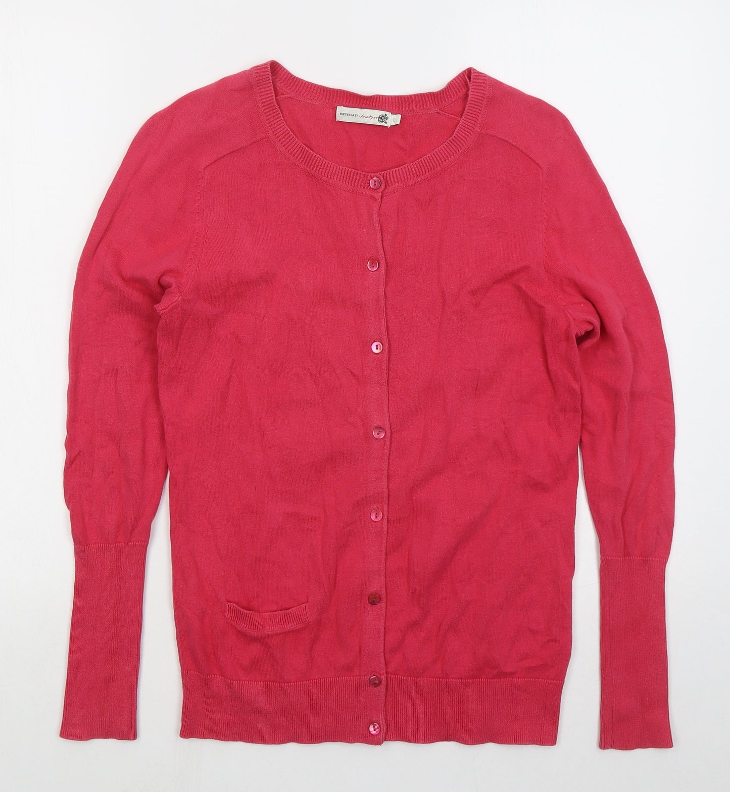 Jackpot Womens Pink Crew Neck  Cotton Cardigan Jumper Size L