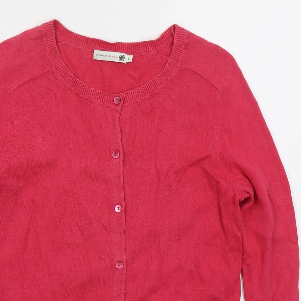 Jackpot Womens Pink Crew Neck  Cotton Cardigan Jumper Size L
