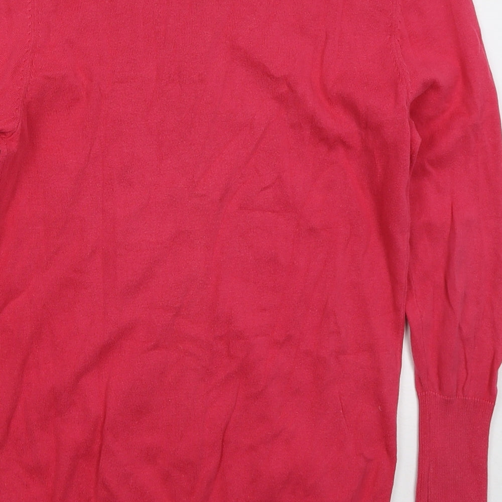 Jackpot Womens Pink Crew Neck  Cotton Cardigan Jumper Size L