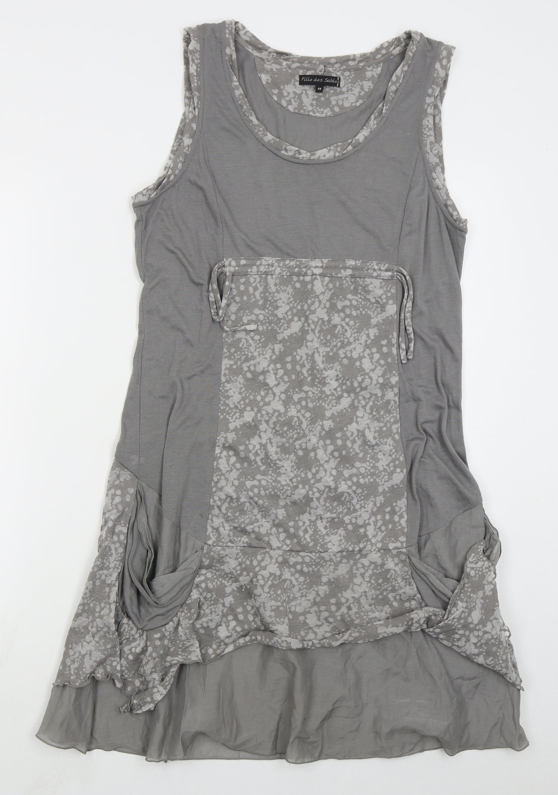 Fille Des Sables Womens Grey Geometric Cotton Tank Dress  Size 16  Round Neck Pullover