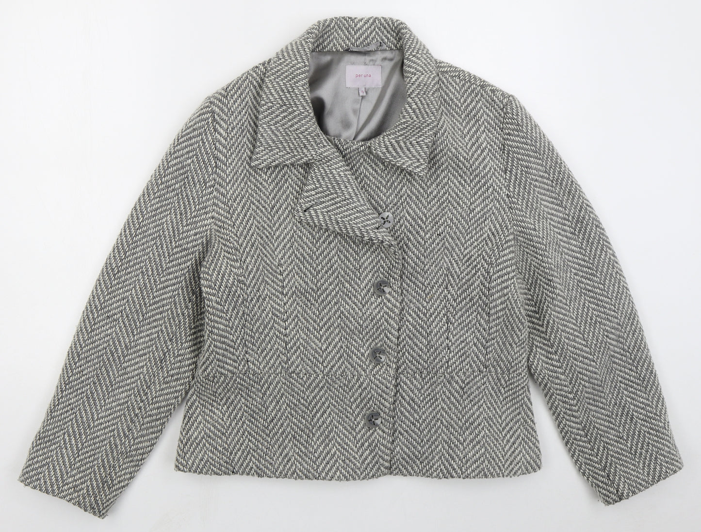 Per Una Womens Grey Herringbone  Pea Coat Coat Size 14  Button