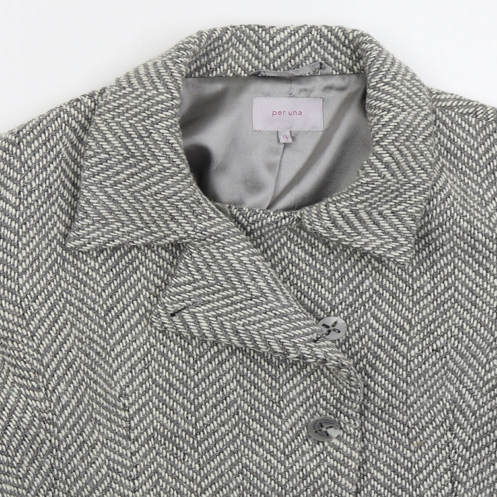 Per Una Womens Grey Herringbone  Pea Coat Coat Size 14  Button