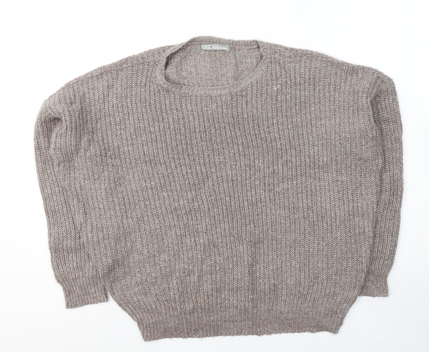Marks and Spencer Womens Brown Round Neck  Acrylic Pullover Jumper Size 8