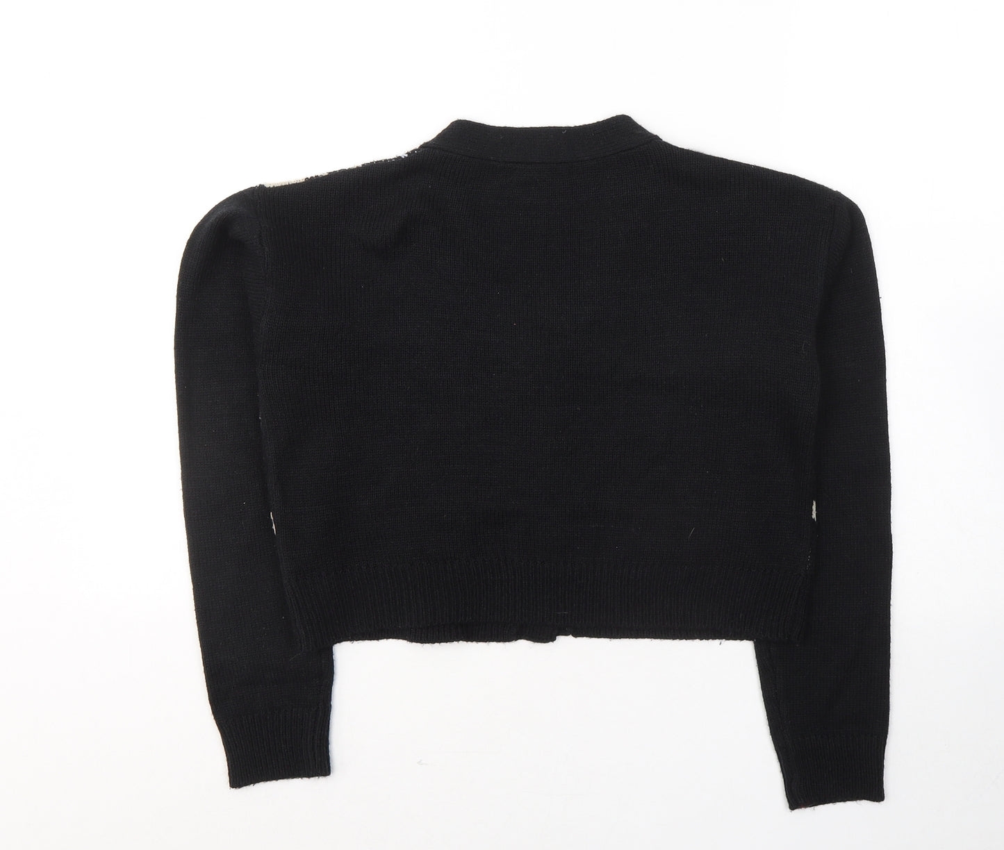 SheIn Womens Black V-Neck Geometric Acrylic Cardigan Jumper Size S