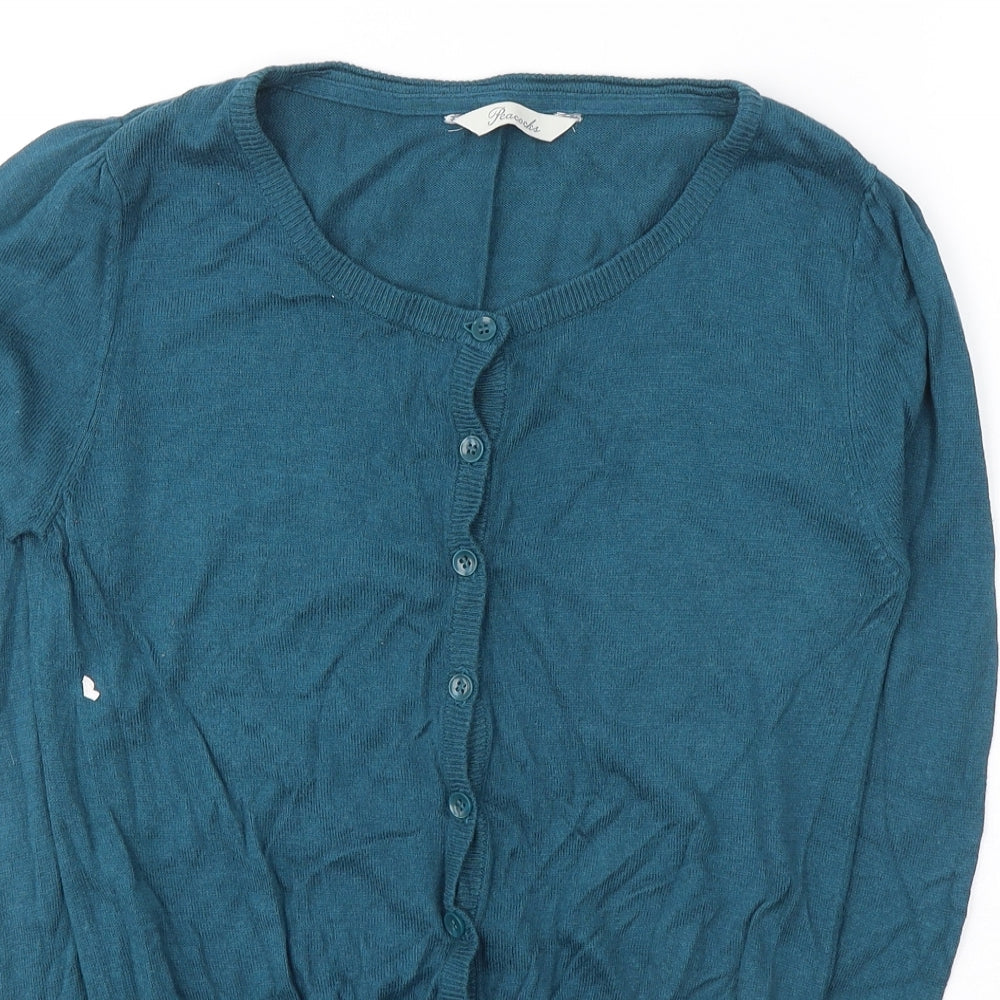Peacocks Womens Blue  Viscose Jersey Button-Up Size 10 Round Neck