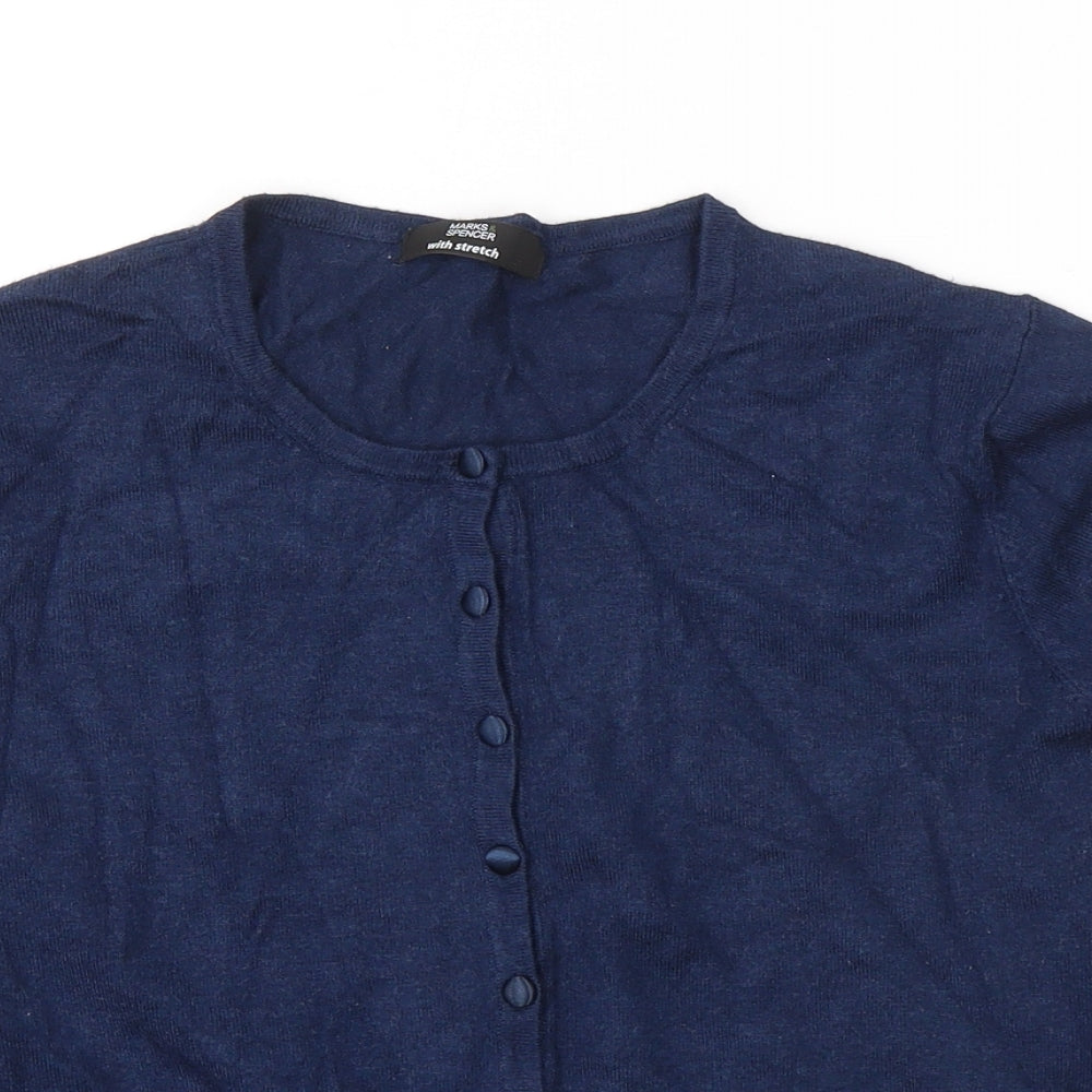 Marks and Spencer Womens Blue  Viscose Jersey Button-Up Size 14 Round Neck