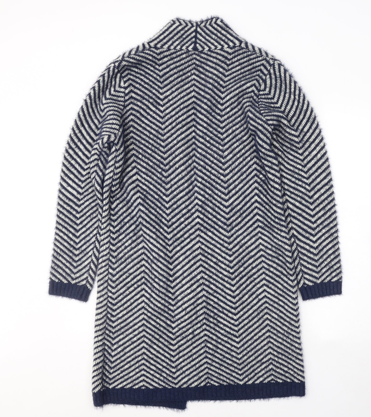Nina Murati Womens Blue V-Neck Geometric Acrylic Pullover Jumper Size M