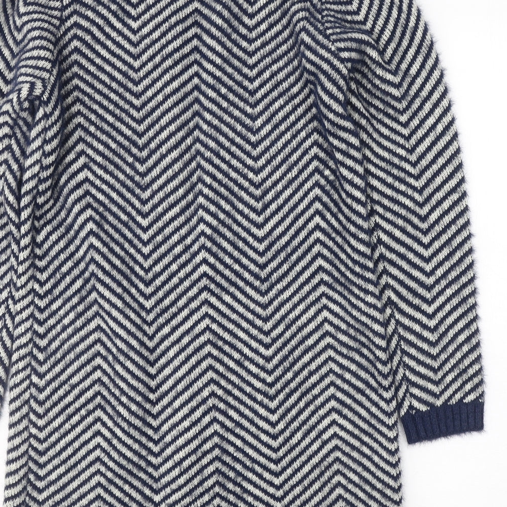 Nina Murati Womens Blue V-Neck Geometric Acrylic Pullover Jumper Size M