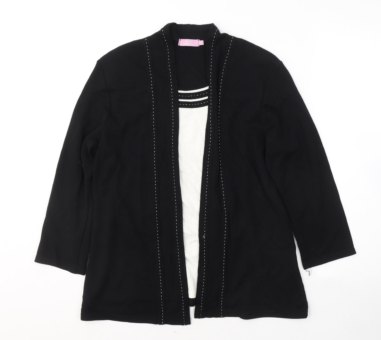 Sarah Hamilton Womens Black  Viscose Basic Blouse Size 16 Round Neck - Cardigan effect