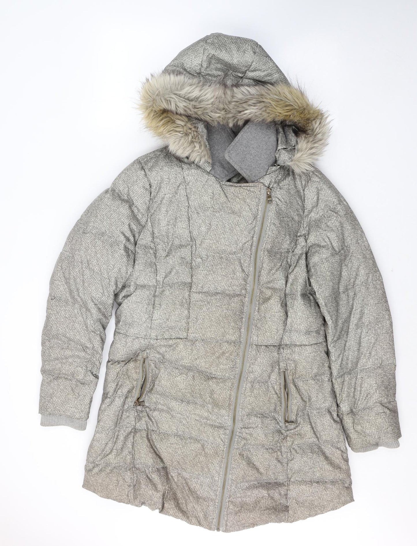Catherine Malandrino Womens Grey Geometric  Puffer Jacket Coat Size L  Zip