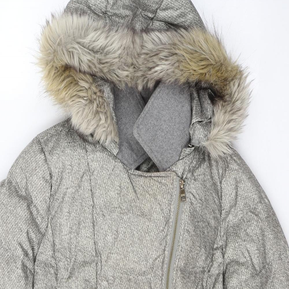 Catherine Malandrino Womens Grey Geometric  Puffer Jacket Coat Size L  Zip