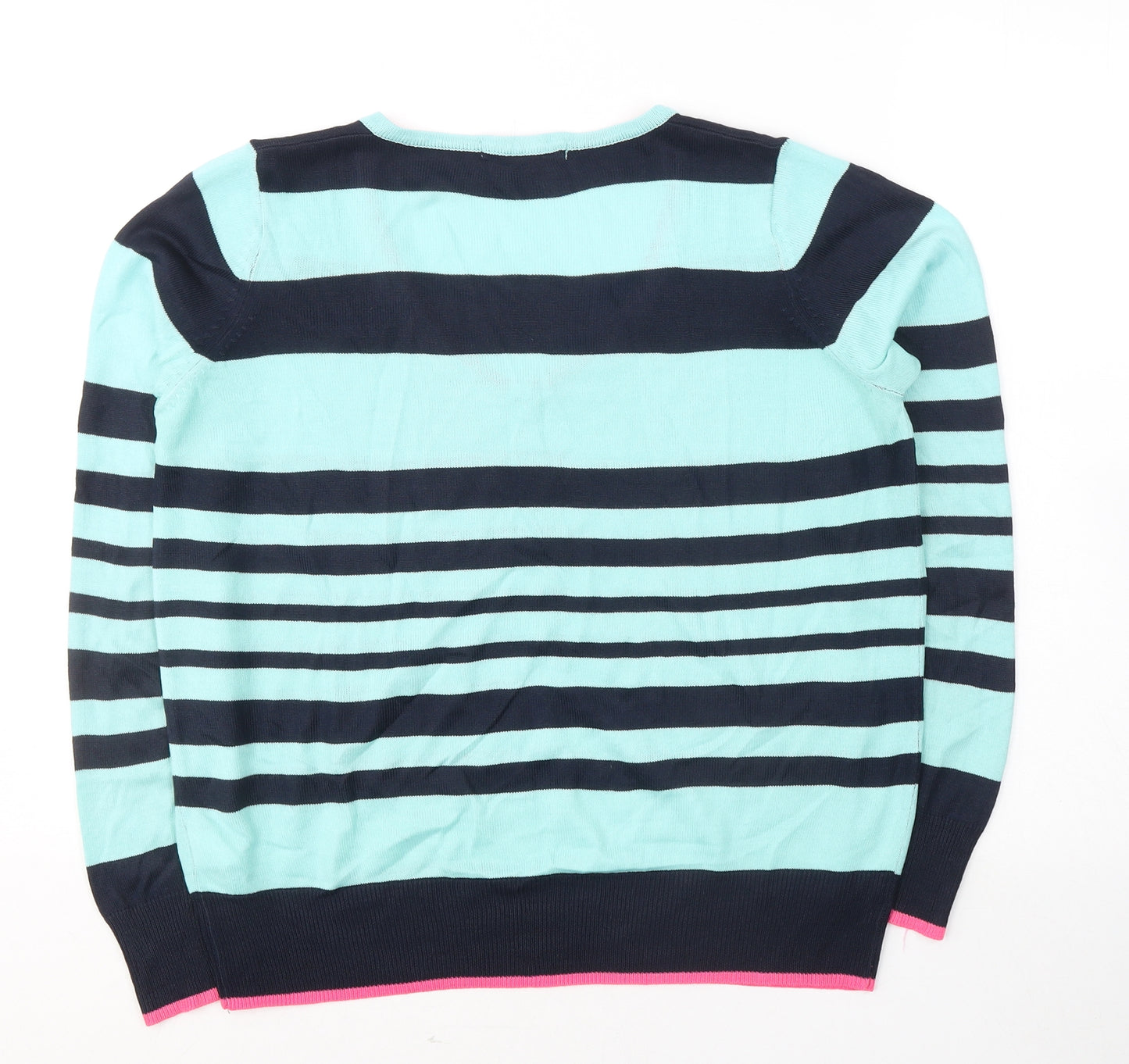 Marks and Spencer Womens Blue V-Neck Striped Acrylic Pullover Jumper Size 14
