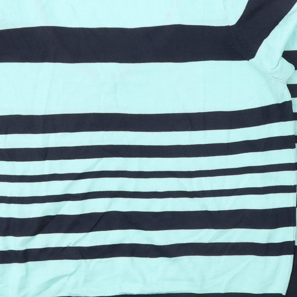 Marks and Spencer Womens Blue V-Neck Striped Acrylic Pullover Jumper Size 14