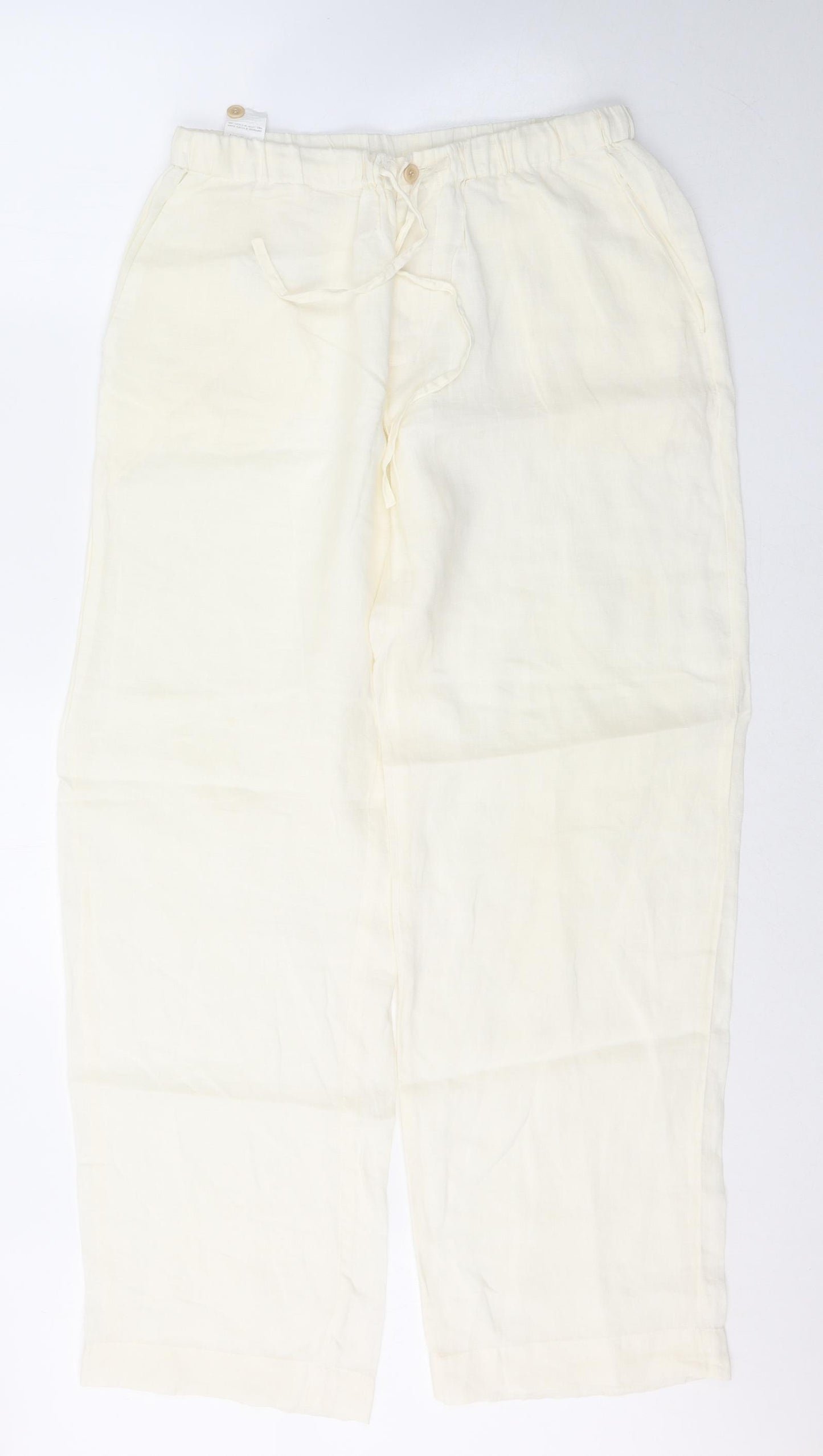 AD Womens Ivory  Ramie Trousers  Size 16 L31 in Regular Button
