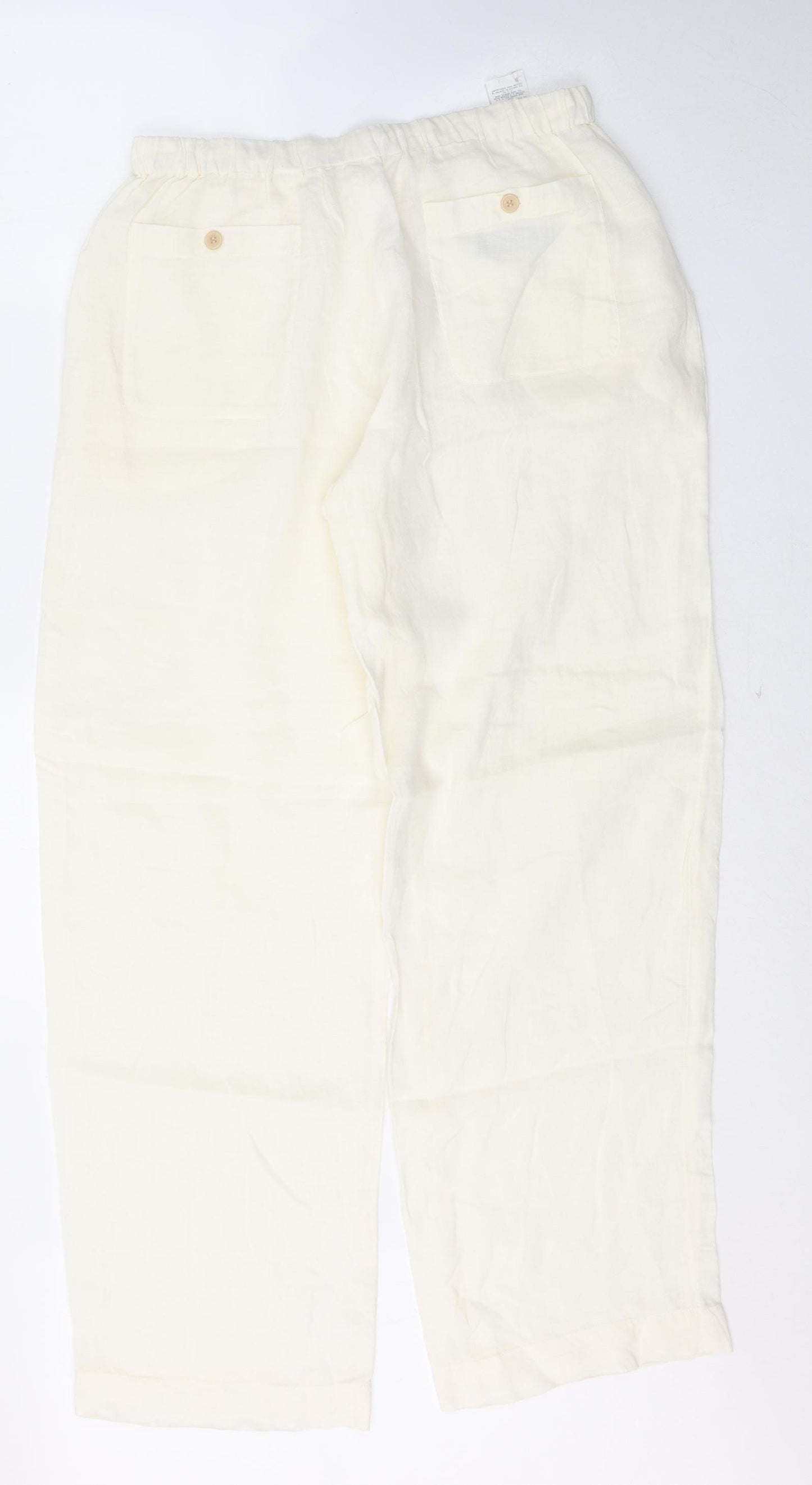AD Womens Ivory  Ramie Trousers  Size 16 L31 in Regular Button