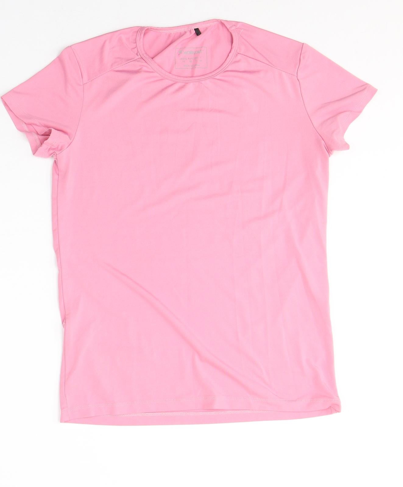 WORKOUT Womens Pink  Polyester Basic T-Shirt Size 12 Round Neck Pullover