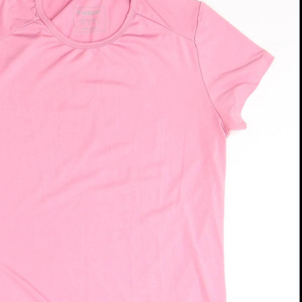 WORKOUT Womens Pink  Polyester Basic T-Shirt Size 12 Round Neck Pullover