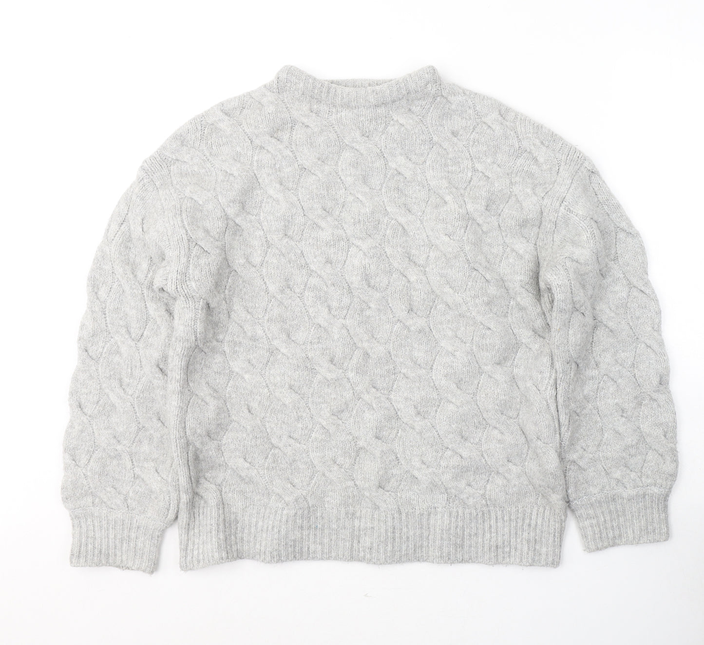 Papaya Womens Grey Round Neck  Acetate Pullover Jumper Size S