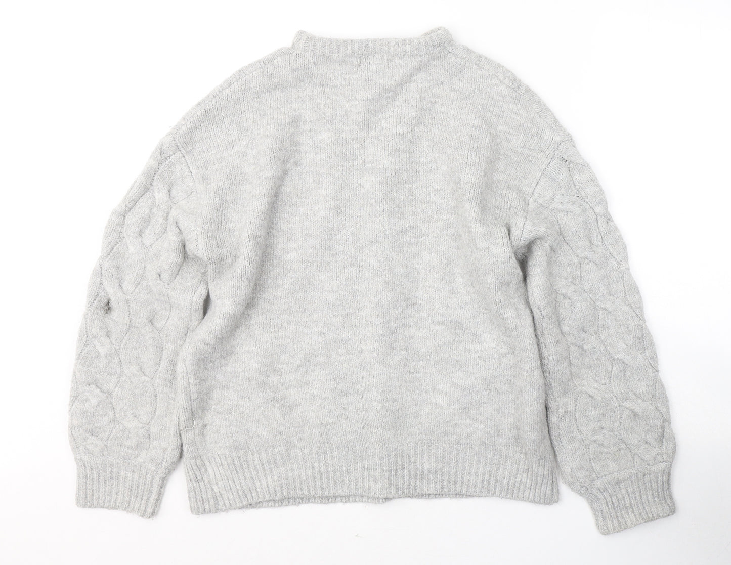 Papaya Womens Grey Round Neck  Acetate Pullover Jumper Size S