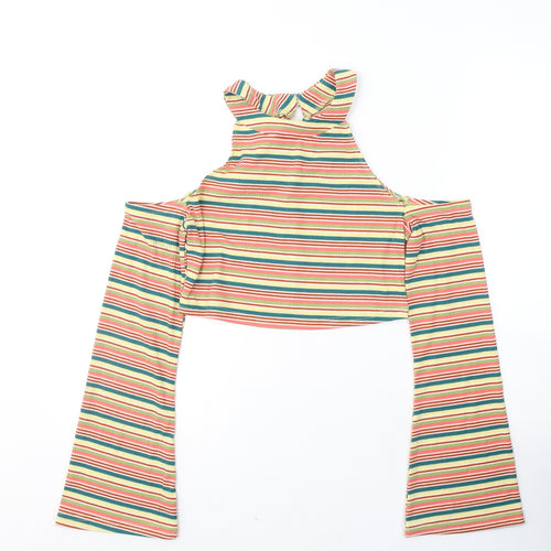 SheIn Womens Multicoloured Striped Polyester Cropped Blouse Size M Halter - cold shoulder