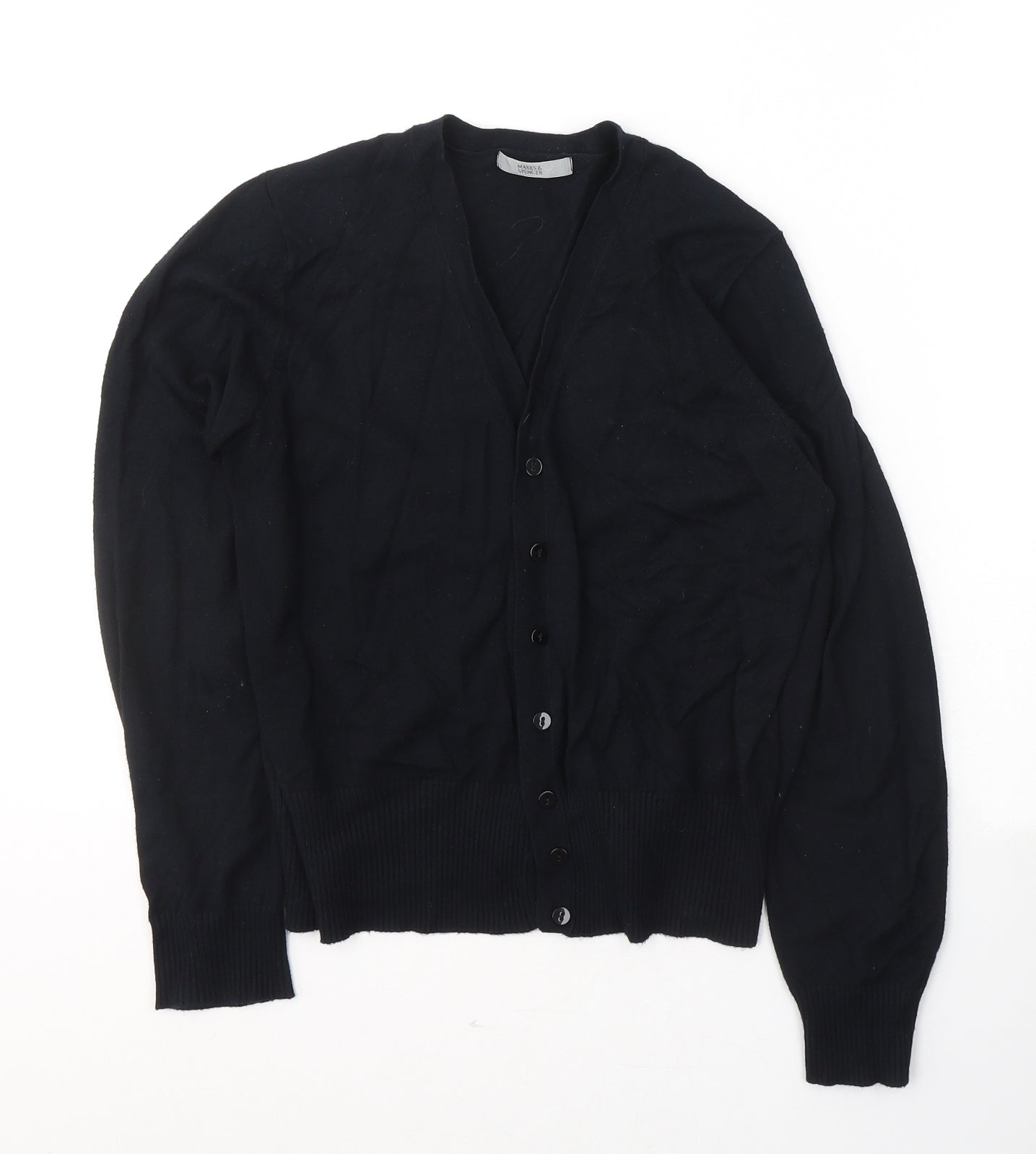 Marks and Spencer Womens Black V-Neck  Viscose Cardigan Jumper Size 12