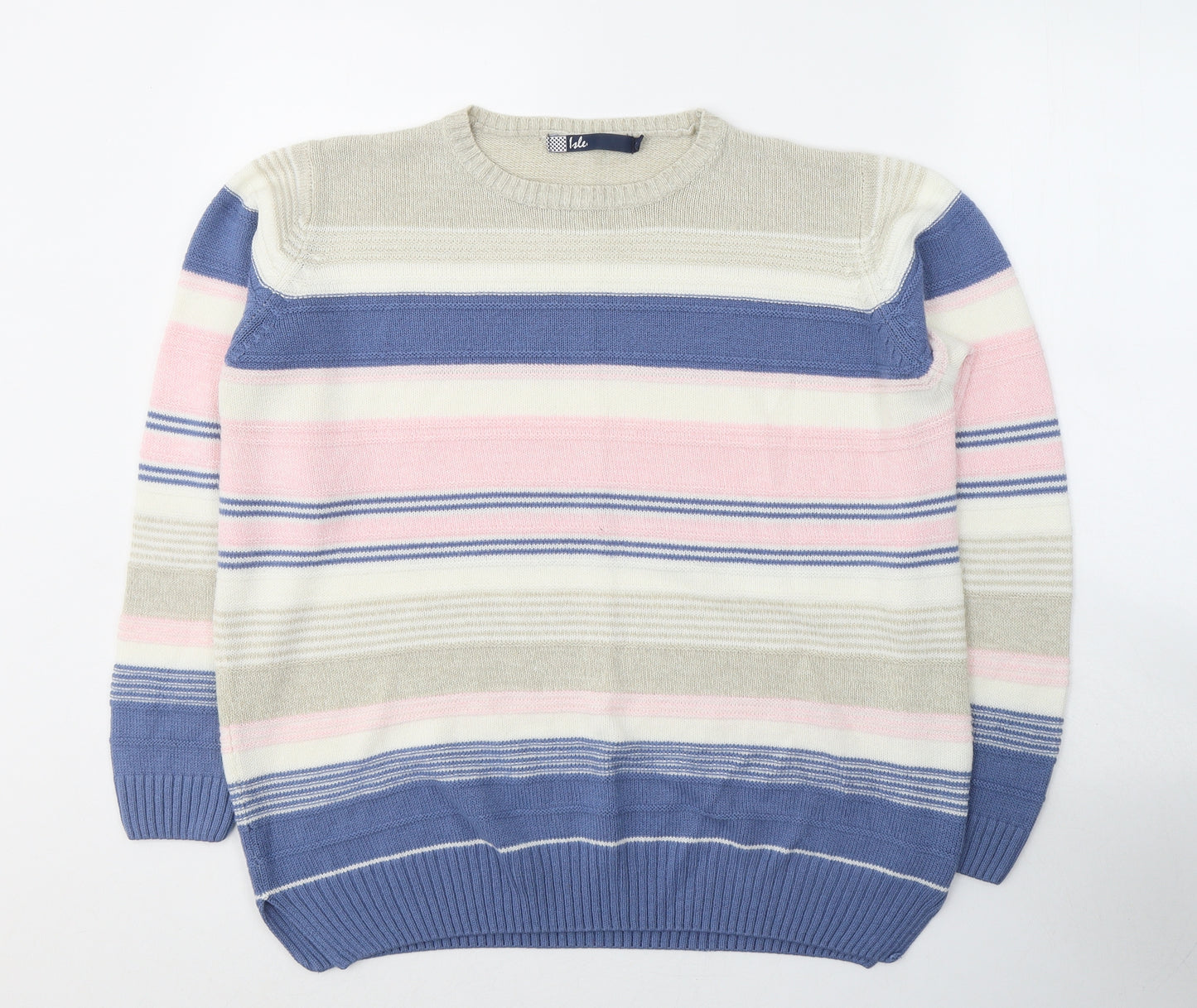 Isle Womens Multicoloured Round Neck Striped Acrylic Pullover Jumper Size 18