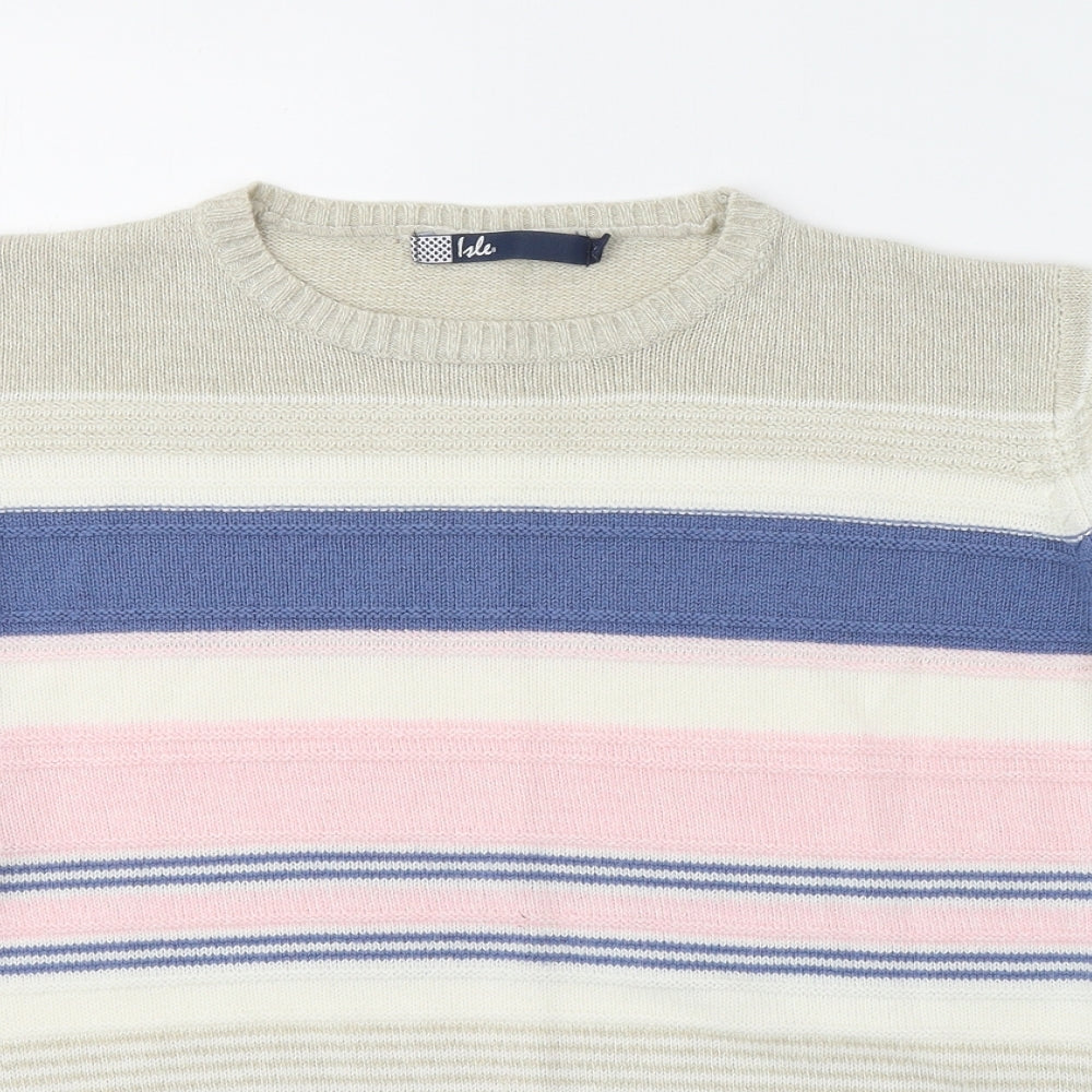 Isle Womens Multicoloured Round Neck Striped Acrylic Pullover Jumper Size 18