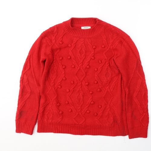 Papaya Womens Red Round Neck  Acrylic Pullover Jumper Size S