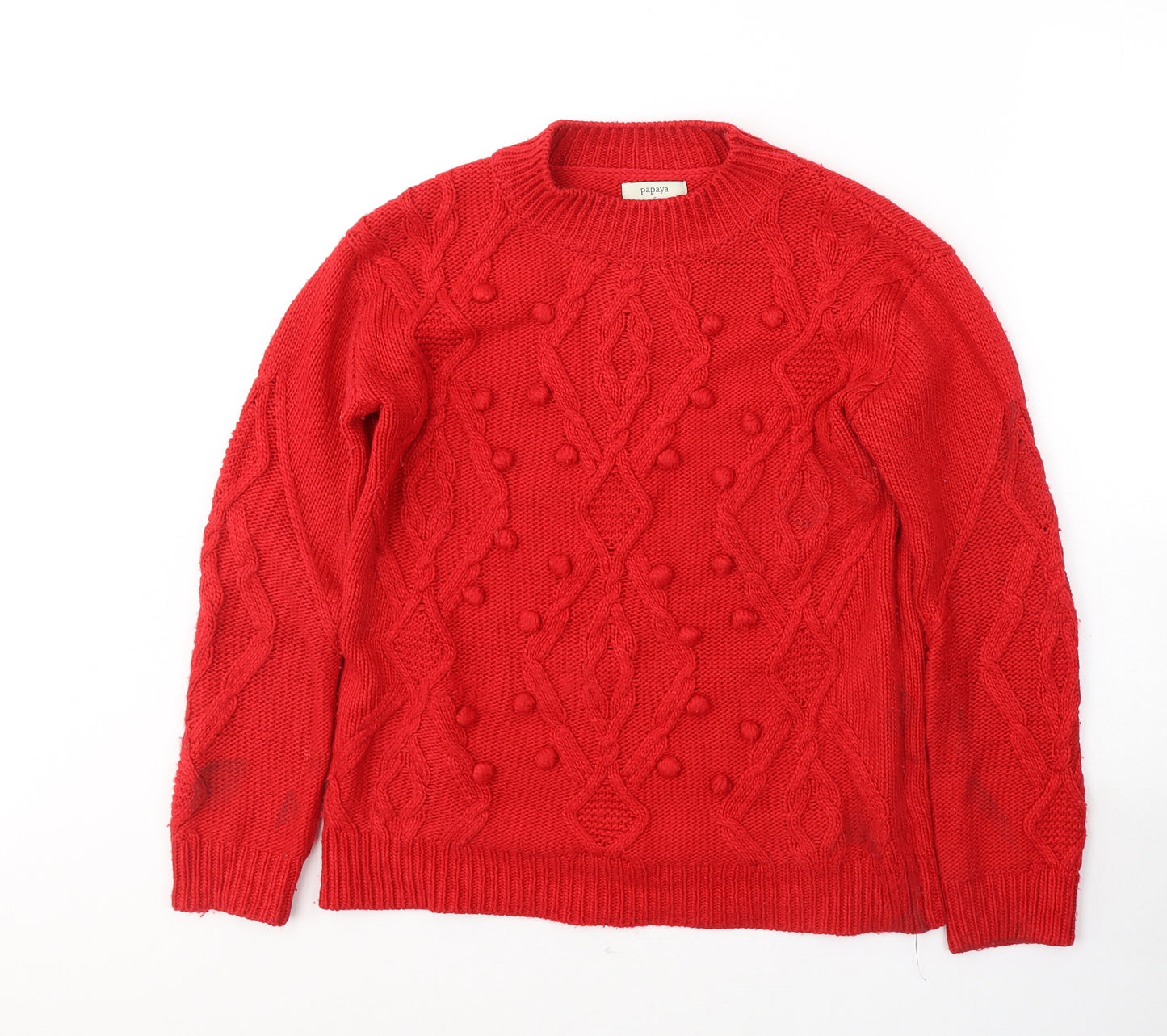 Papaya Womens Red Round Neck  Acrylic Pullover Jumper Size S