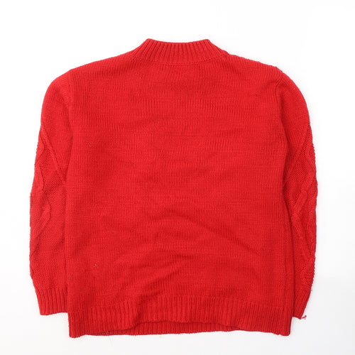 Papaya Womens Red Round Neck  Acrylic Pullover Jumper Size S