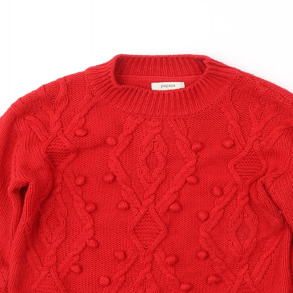 Papaya Womens Red Round Neck  Acrylic Pullover Jumper Size S