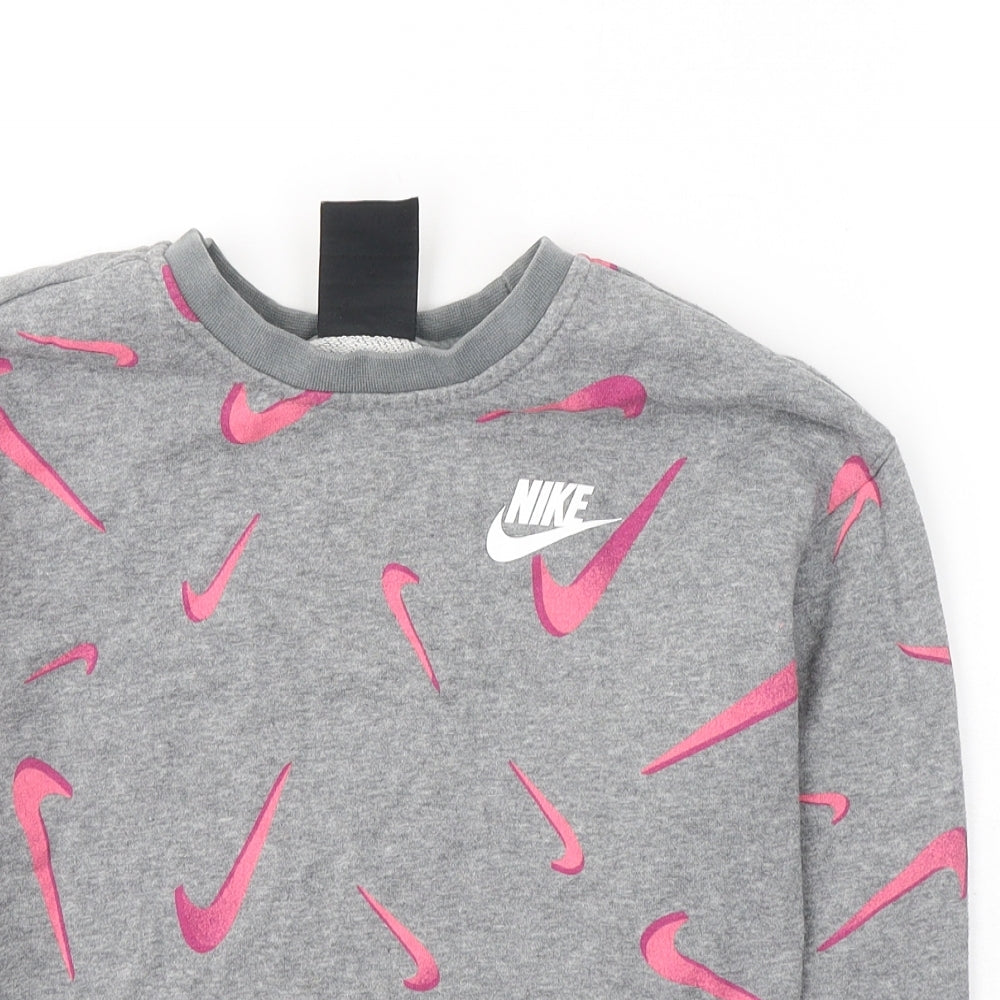 Nike Womens Grey Geometric Cotton Pullover Sweatshirt Size S  Pullover