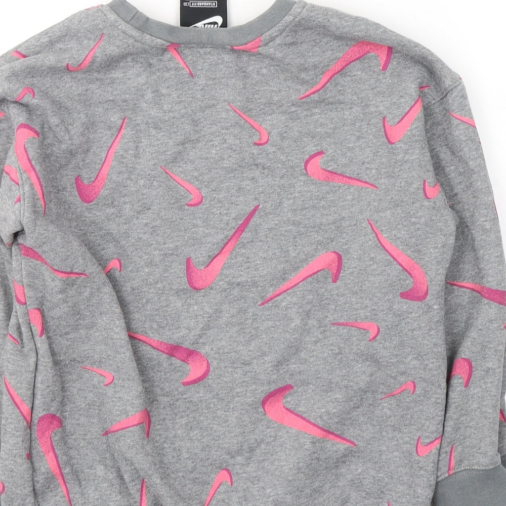 Nike Womens Grey Geometric Cotton Pullover Sweatshirt Size S  Pullover