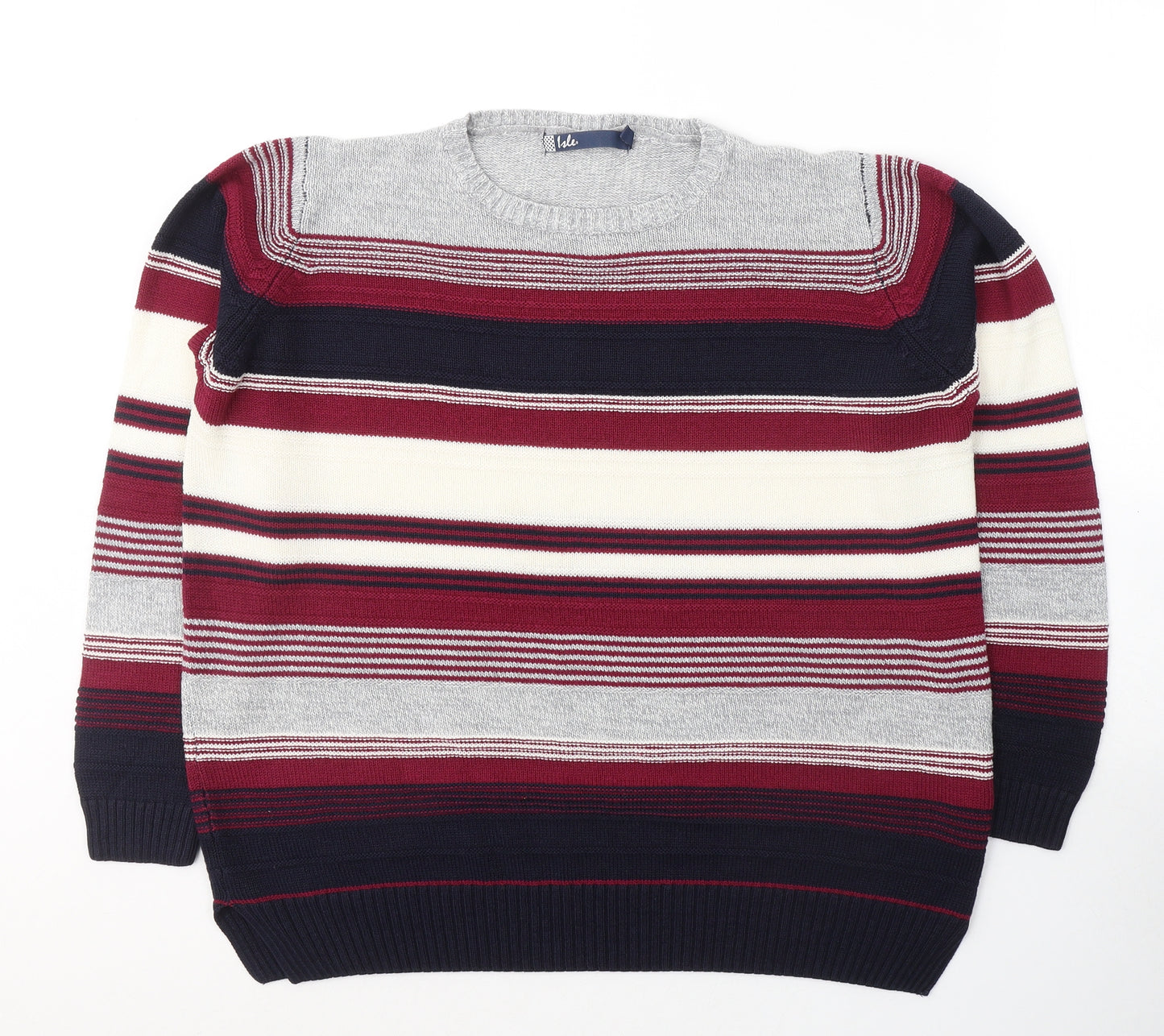 ISLE Womens Multicoloured Round Neck Striped Acrylic Pullover Jumper Size 18