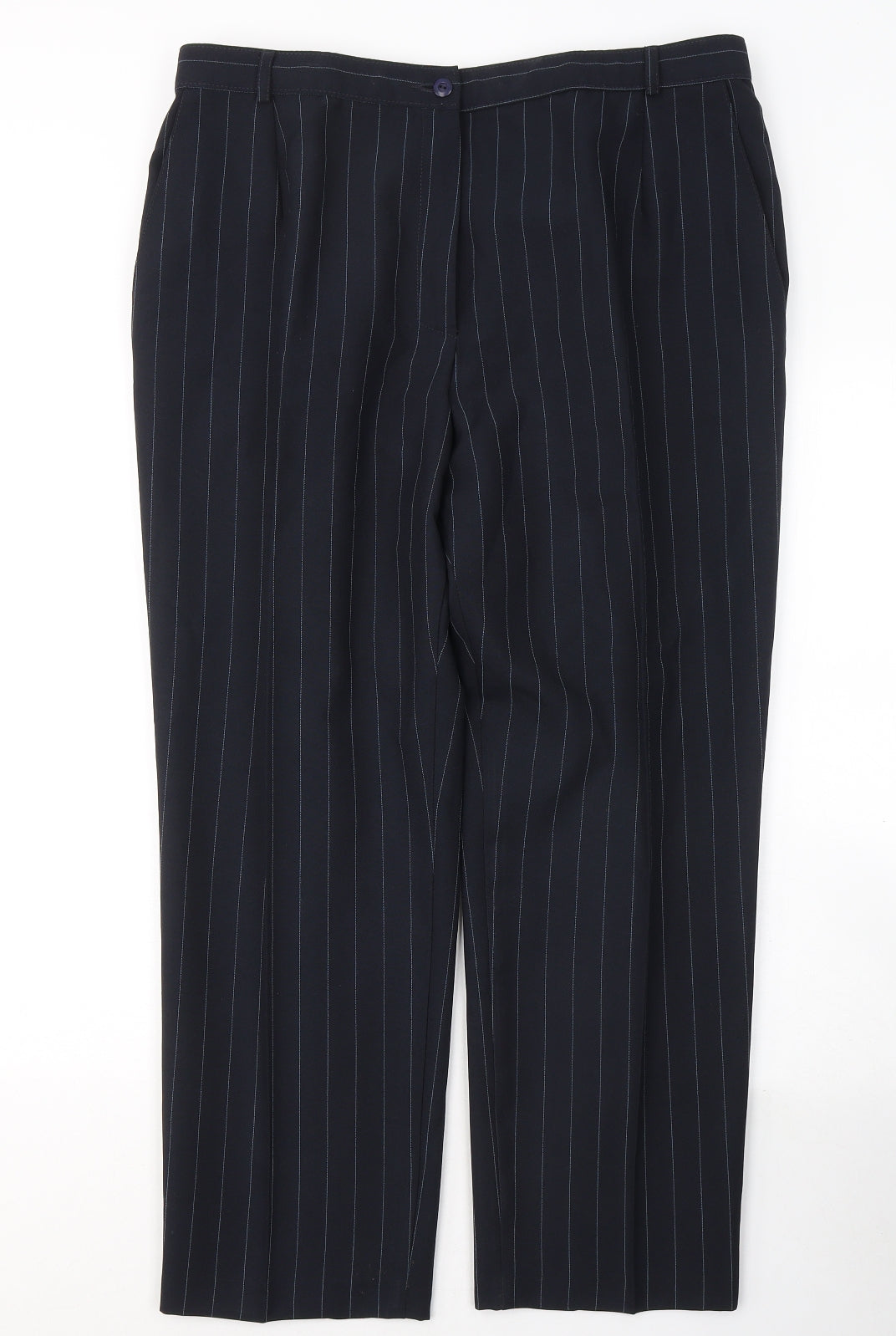 Marks and Spencer Womens Blue Striped Polyester Trousers  Size 18 L26 in Regular Button