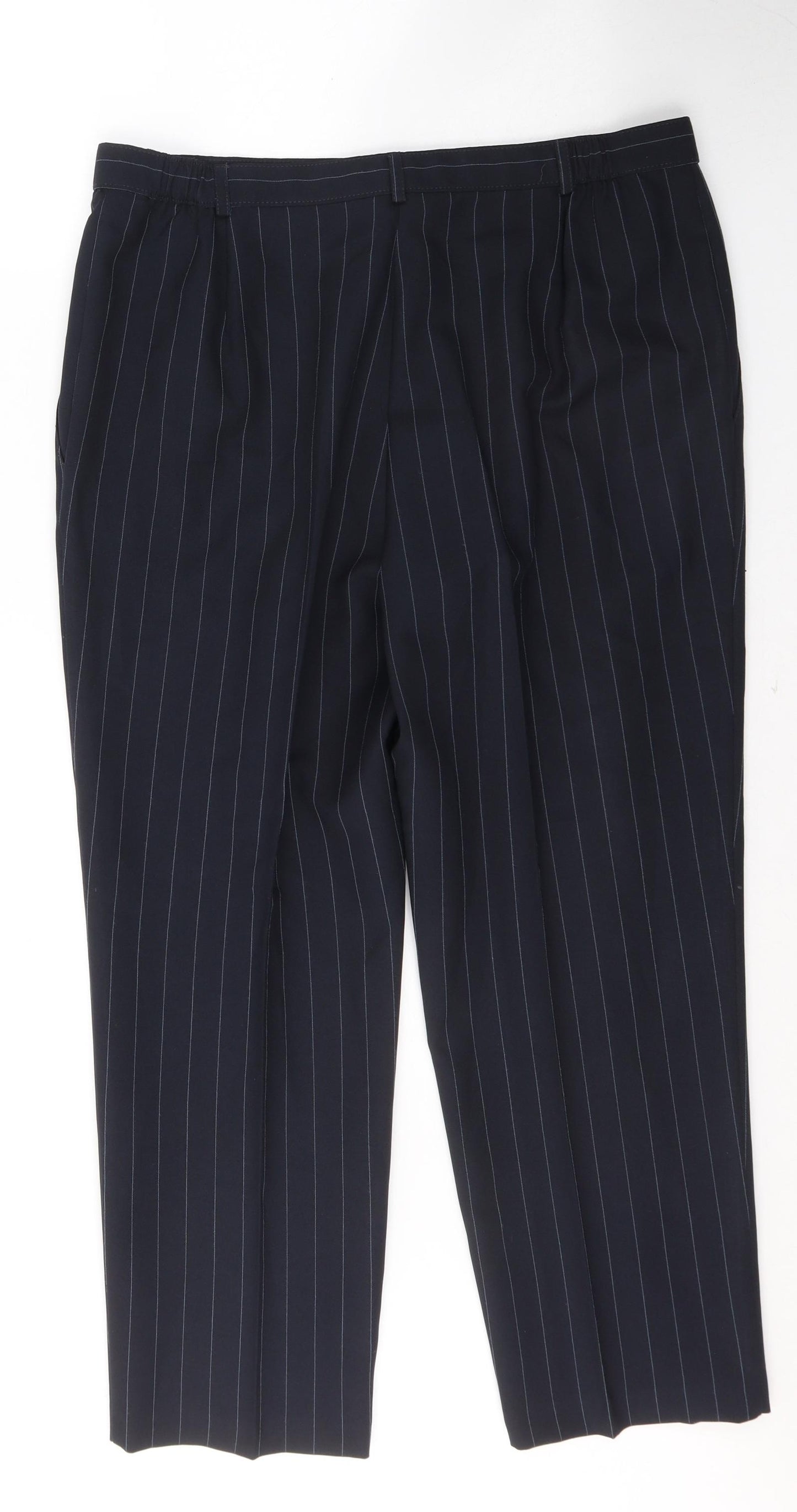 Marks and Spencer Womens Blue Striped Polyester Trousers  Size 18 L26 in Regular Button