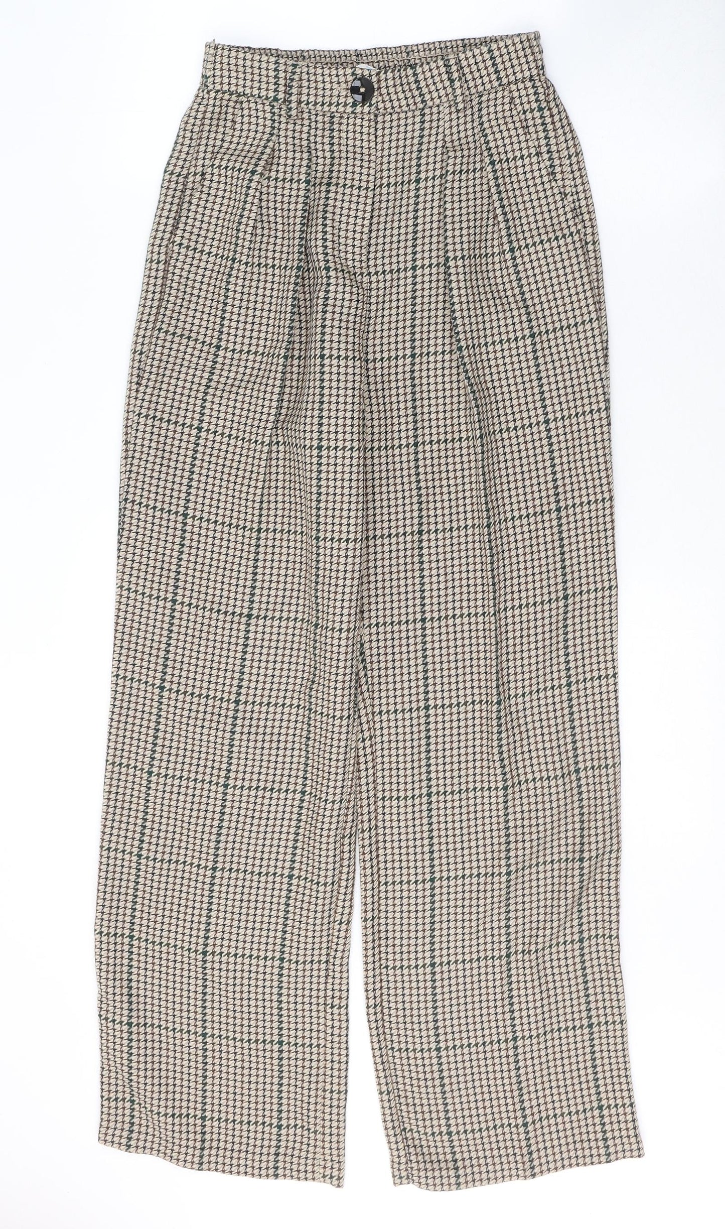 Primark Womens Beige Houndstooth Polyester Trousers  Size 8 L29 in Regular Button
