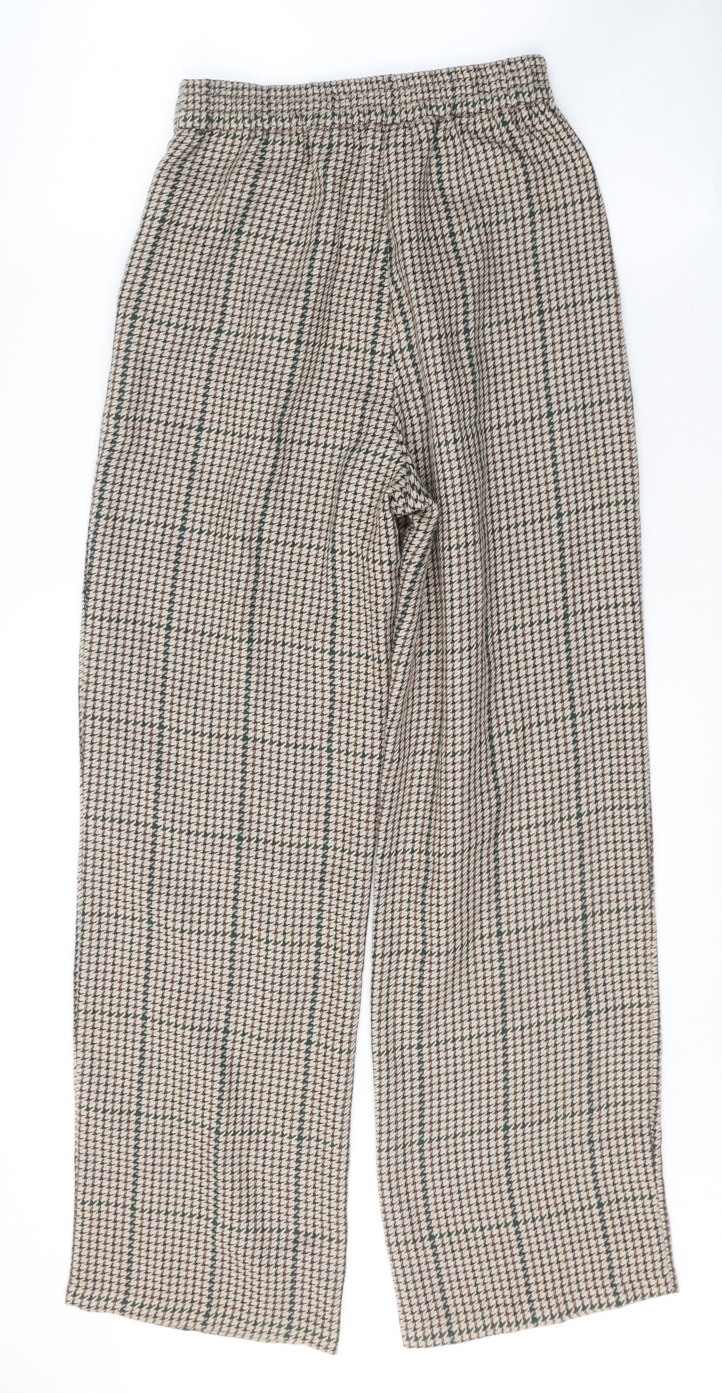 Primark Womens Beige Houndstooth Polyester Trousers  Size 8 L29 in Regular Button