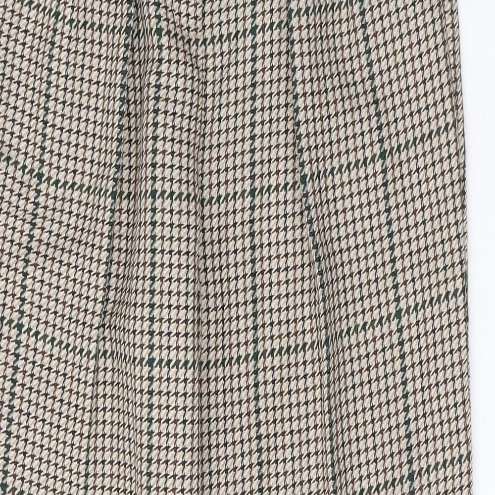 Primark Womens Beige Houndstooth Polyester Trousers  Size 8 L29 in Regular Button
