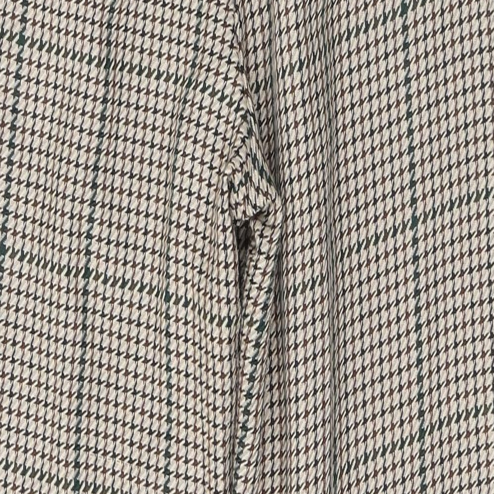 Primark Womens Beige Houndstooth Polyester Trousers  Size 8 L29 in Regular Button