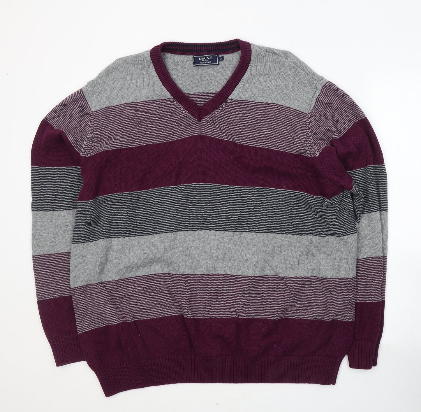 Maine Mens Multicoloured Round Neck Striped Cotton Pullover Jumper Size XL