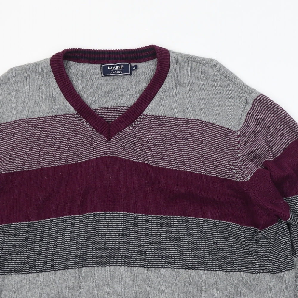 Maine Mens Multicoloured Round Neck Striped Cotton Pullover Jumper Size XL