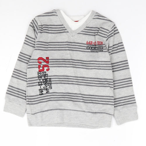 Dunnes Boys Grey Round Neck Striped Cotton Pullover Jumper Size 5 Years  Pullover